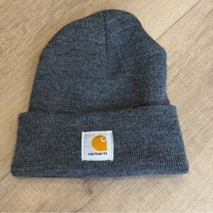 Carhartt Hat Beanie Knit One Size Dark Gray Acrylic Patch Logo Workwear Unisex